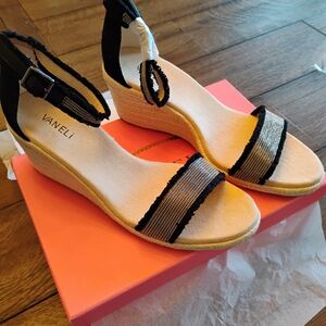 Vaneli Black and Cream Women's Wedge Sandals